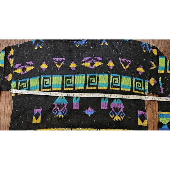 VTG 80s A Jane Adams Black Colorful Aztec AOP Sweater Women's Sz L Made in USA - Picture 6 of 10